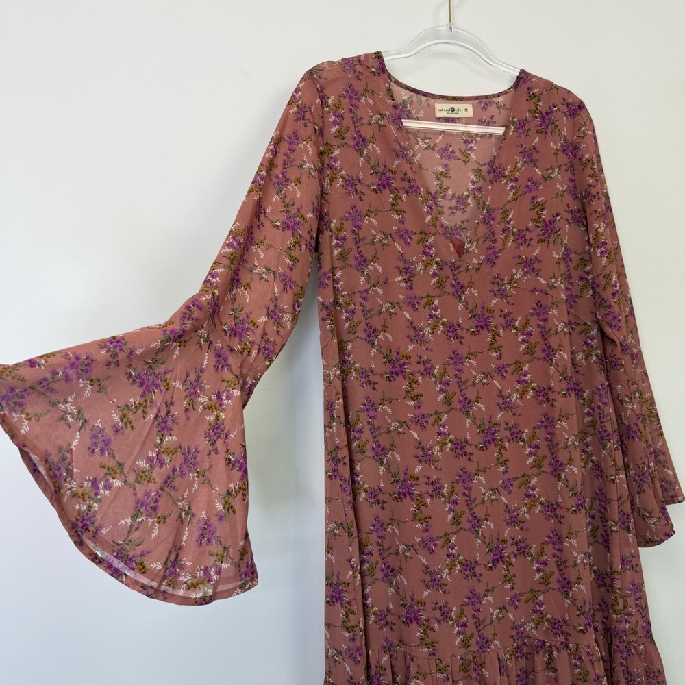 Natural Life Dance With Me Tiered Maxi Dress Women's Medium Pink Floral Boho - Picture 10 of 12